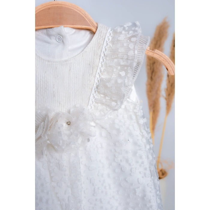 YAZLIK NOKTA DESENLİ TÜLLÜ AKSESUARLI BEBE KIZ TULUM