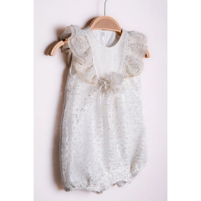 YAZLIK NOKTA DESENLİ TÜLLÜ AKSESUARLI BEBE KIZ TULUM