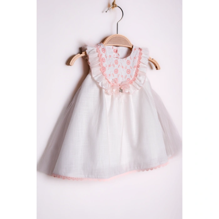 YAZLIK SIFIR KOL ÇİÇEK NAKIŞLI BEBE KIZ ELBİSE