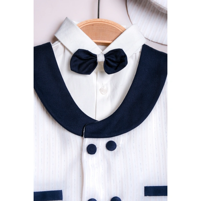 YAZLIK YELEKLİ PAPYONLU ŞAPKALI 3LÜ BEBE ERKEK TAKIM