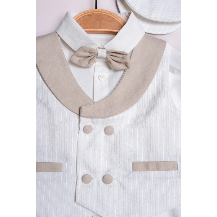 YAZLIK YELEKLİ PAPYONLU ŞAPKALI 3LÜ BEBE ERKEK TAKIM