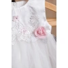 SİMLİ ÇİÇEKLİ DANTELLİ BADİLİ BANDANALI BEBE MEVLÜTLÜK KIZ ELBİSE