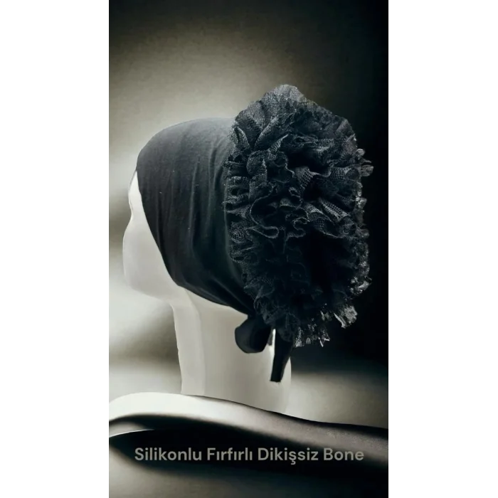 BONE SİLİKONLU FIRFIRLI DİKİŞSİZ SİYAH