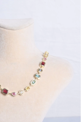 Çok Renkli Kristal Model Gold Kolye