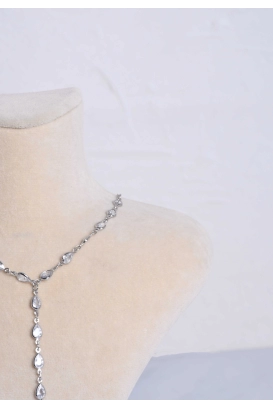 Damla Taşlı Silver Y Model Kolye