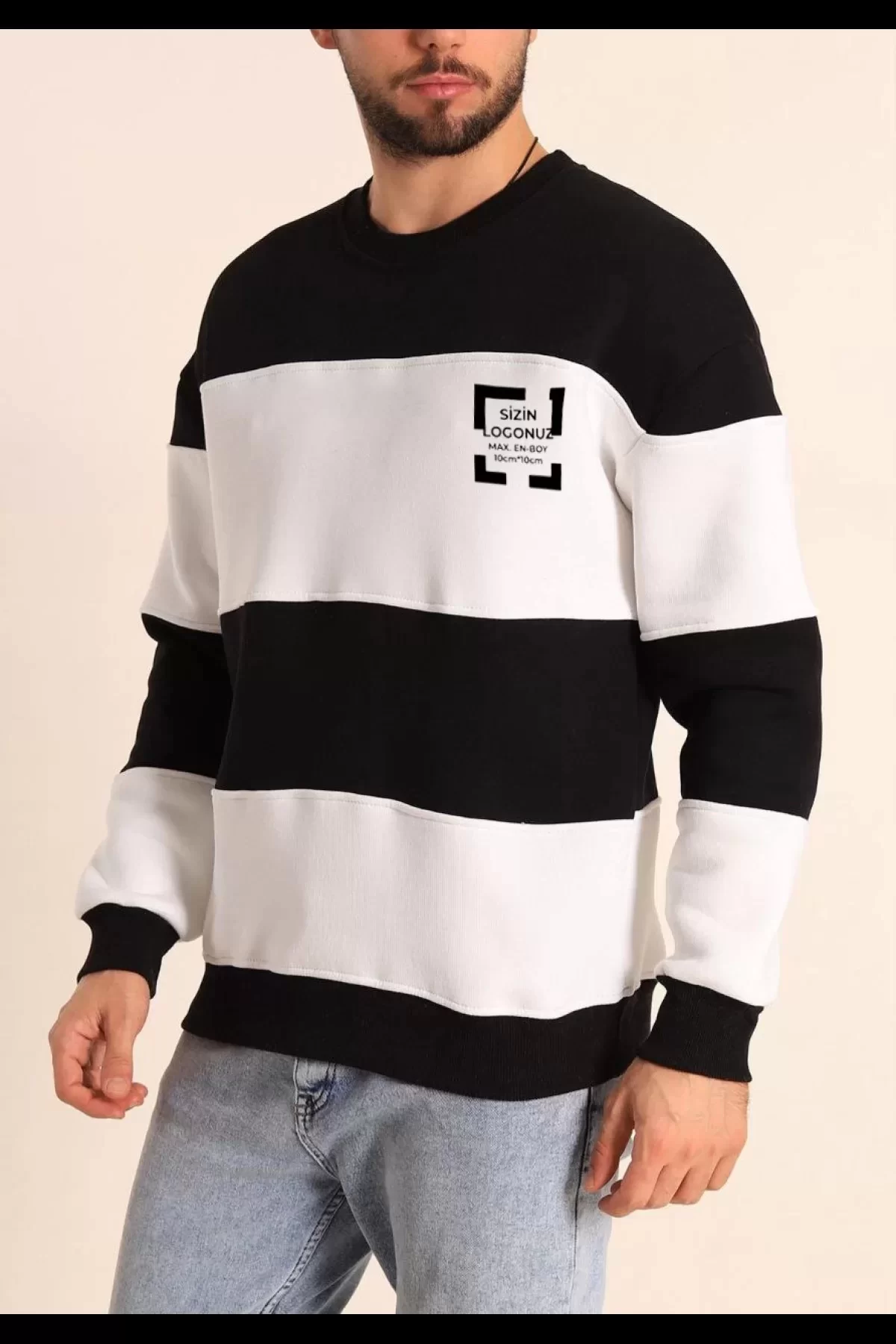 Bisiklet Yaka Parçalı Özel Üretim Sweatshirt Toptan