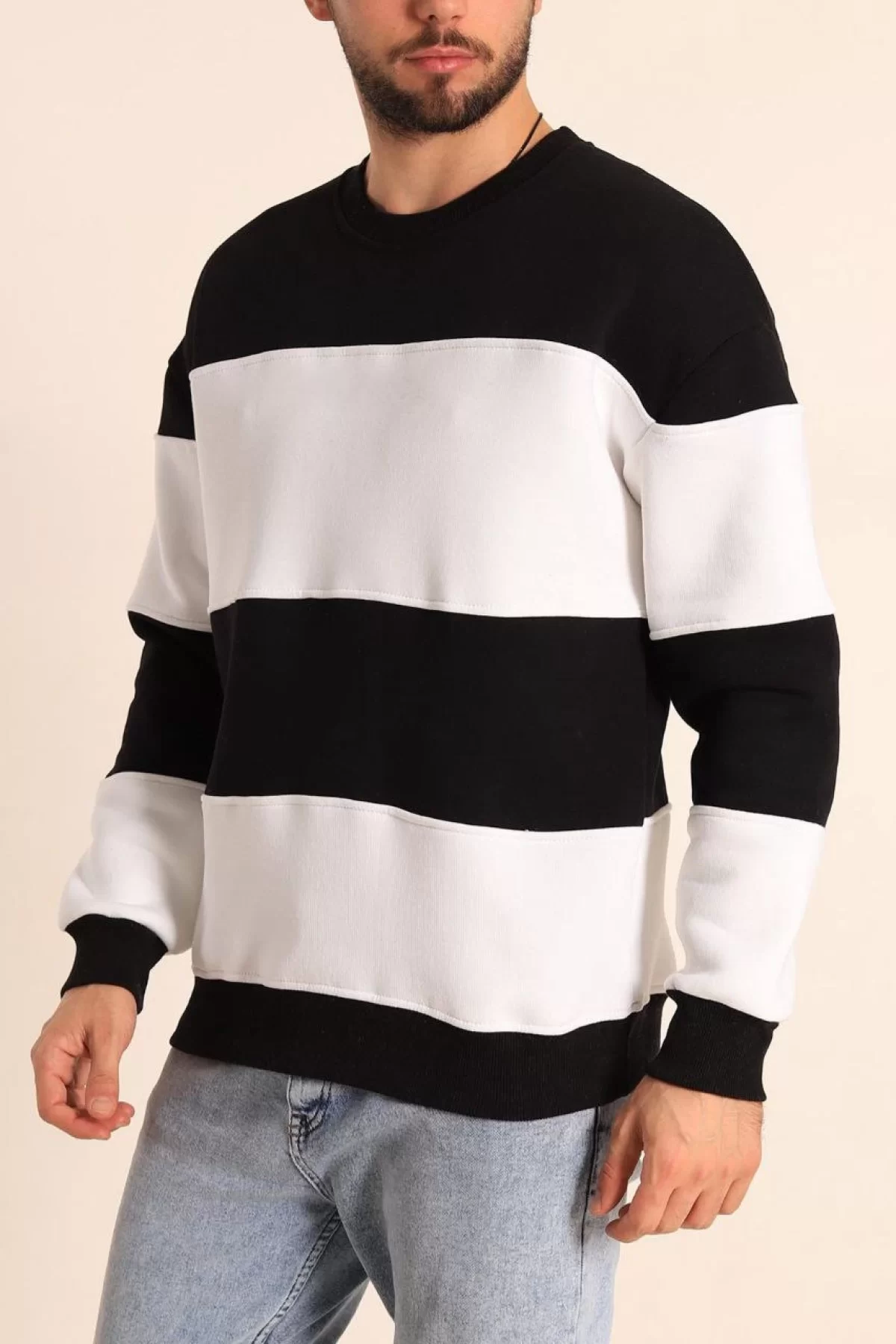 Bisiklet Yaka Parçalı SweatShirt Toptan