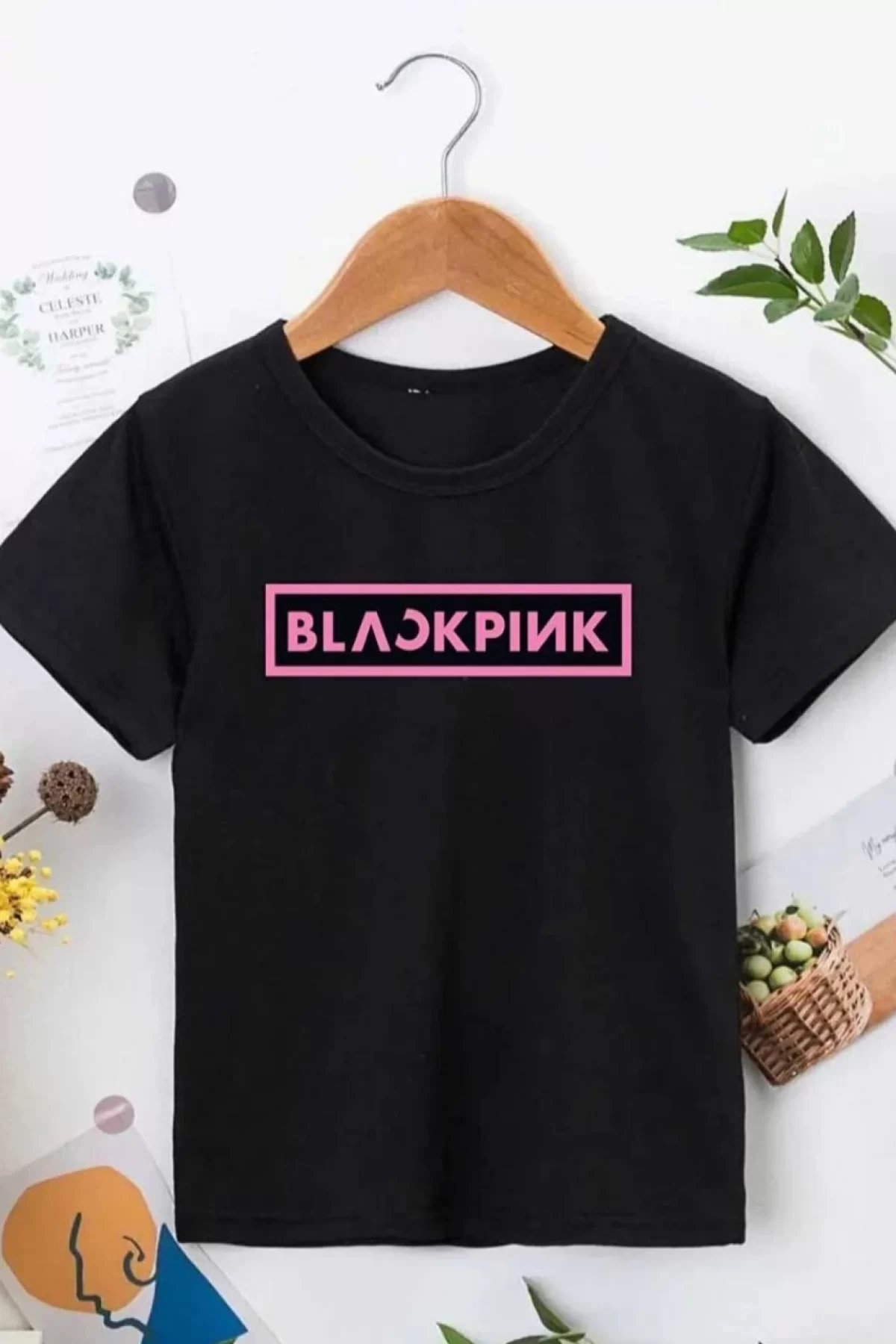 Black Pink Bisiklet Yaka Toptan Çocuk Tişört