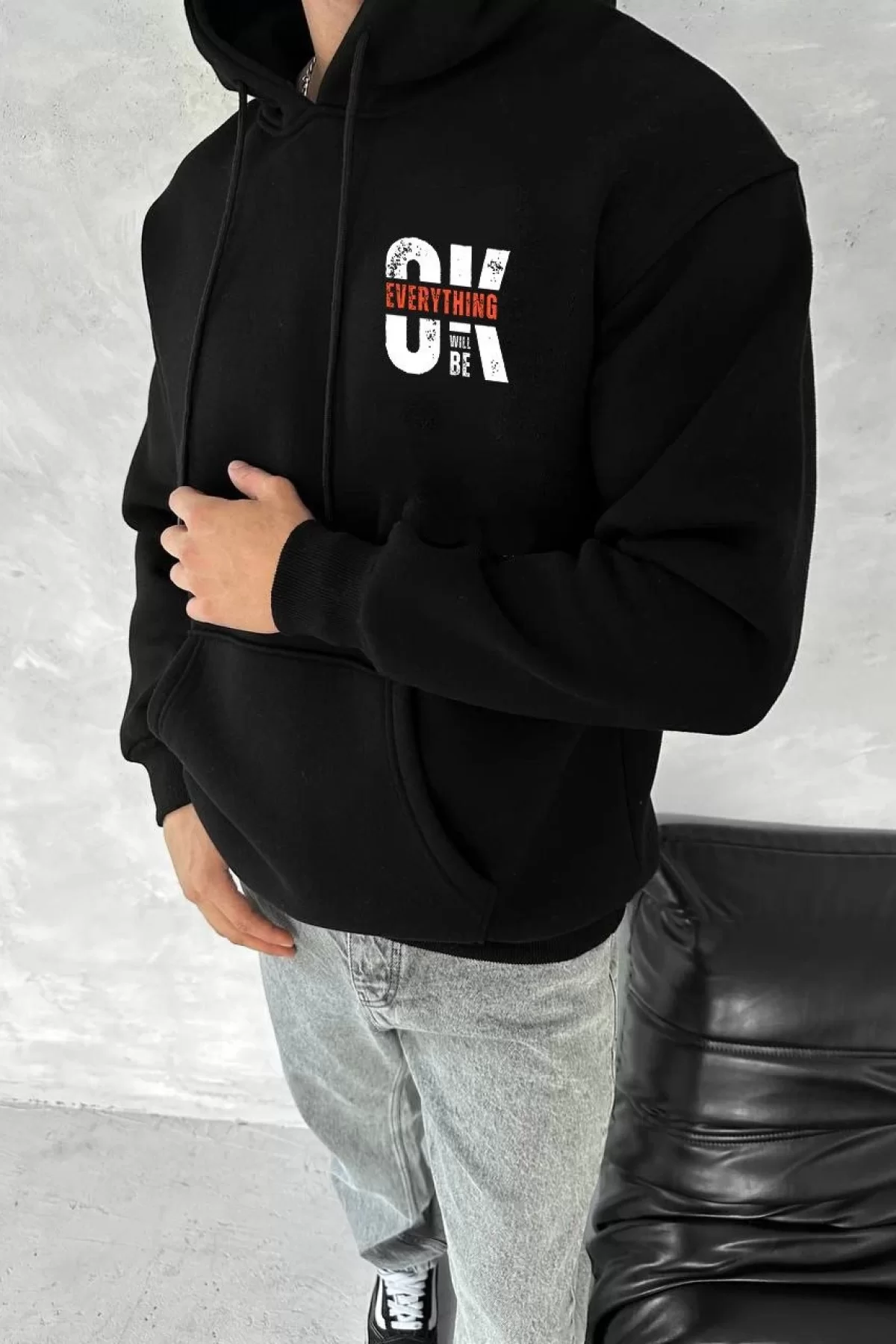 Kapşonlu Baskılı SweatShirt Toptan