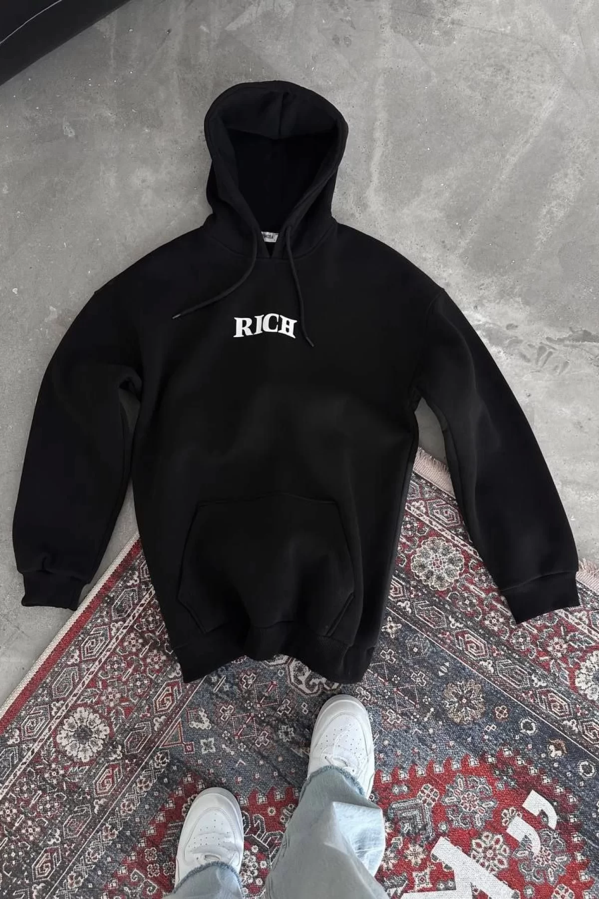 Kapşonlu Göğüs Baskılı Toptan Üç İplik SweatShirt