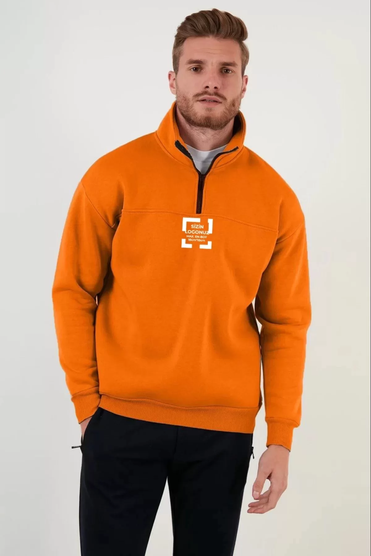 Toptan Oversize Yarım Farmuarlı Yakalı Özel Tasarım Basic SweatShirt