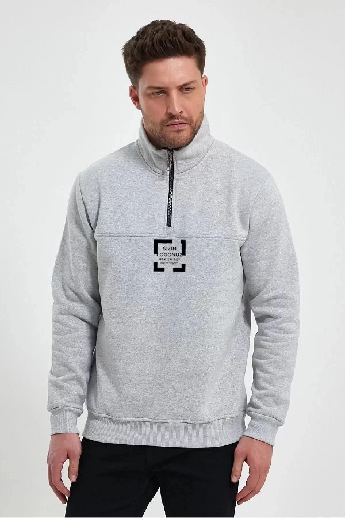 Toptan Oversize Yarım Farmuarlı Yakalı Özel Tasarım Basic SweatShirt