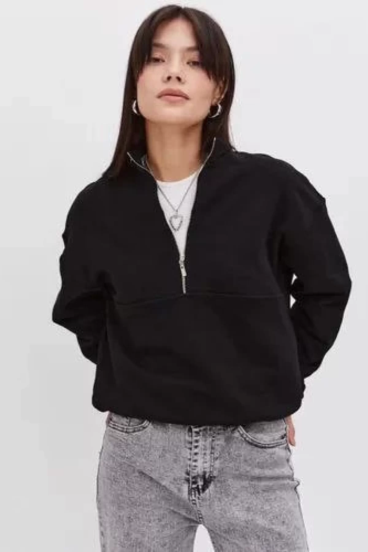 Toptan Yarım Fermuarlı Yakalı SweatShirt