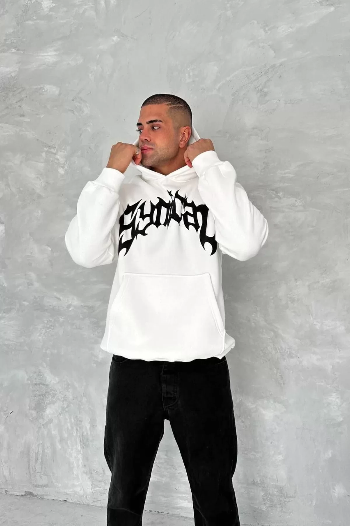 Üç İplik Uzun Kol Kapşonlu Toptan Baskılı SweatShirt