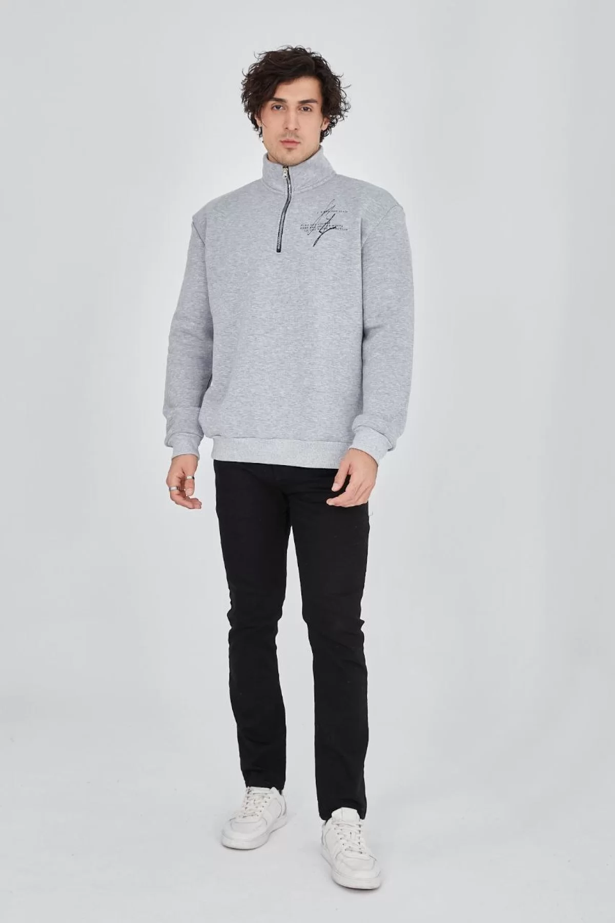 Yakalı Toptan Yarım Fermuarlı Oversize SweatShirt