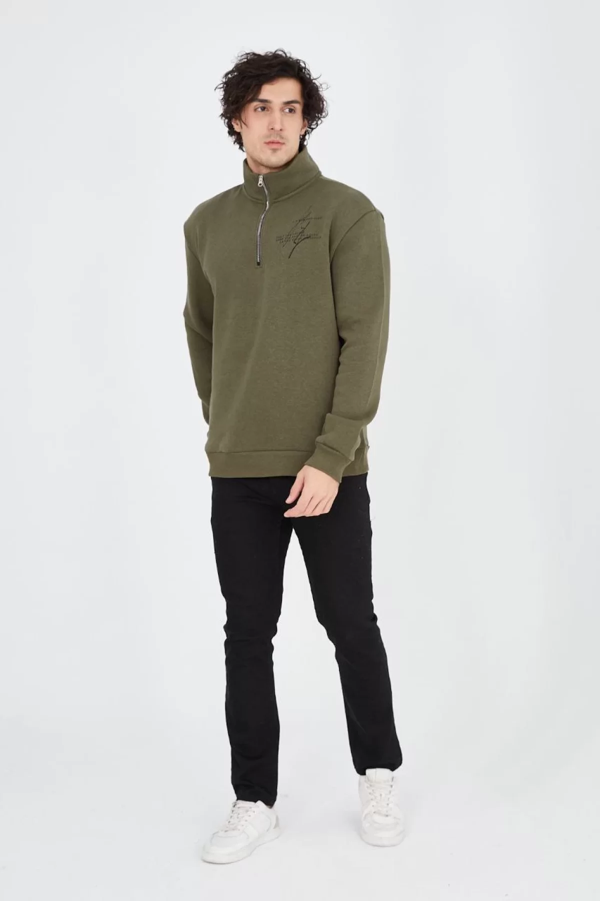 Yakalı Toptan Yarım Fermuarlı Oversize SweatShirt