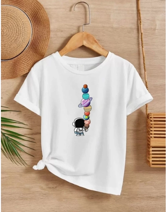 Çocuk Unisex Baskılı T-Shirt - Beyaz