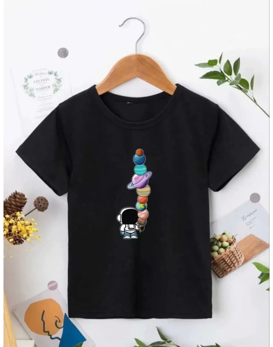 Çocuk Unisex Baskılı T-Shirt - Siyah