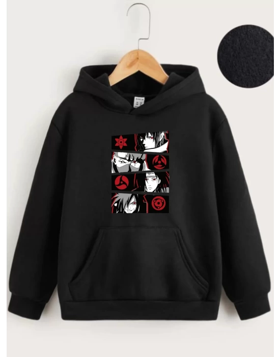 Çocuk Unisex Kapüşonlu Anime Baskılı Sweatshirt - Siyah