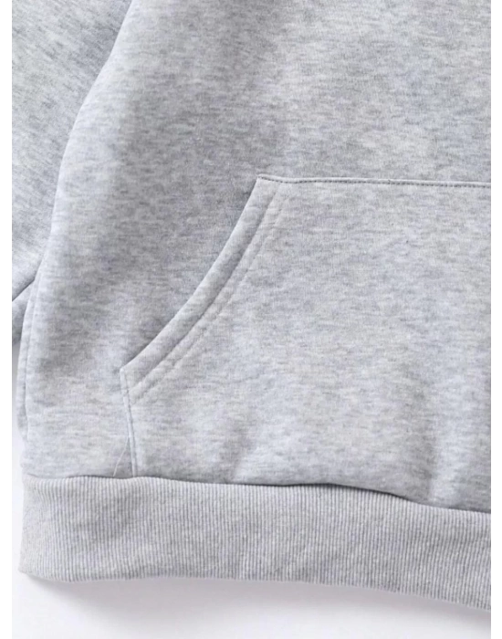 Çocuk Unisex Kapüşonlu Büyük Gökkuşağı Baskılı Pamuklu Sweatshirt - Gri