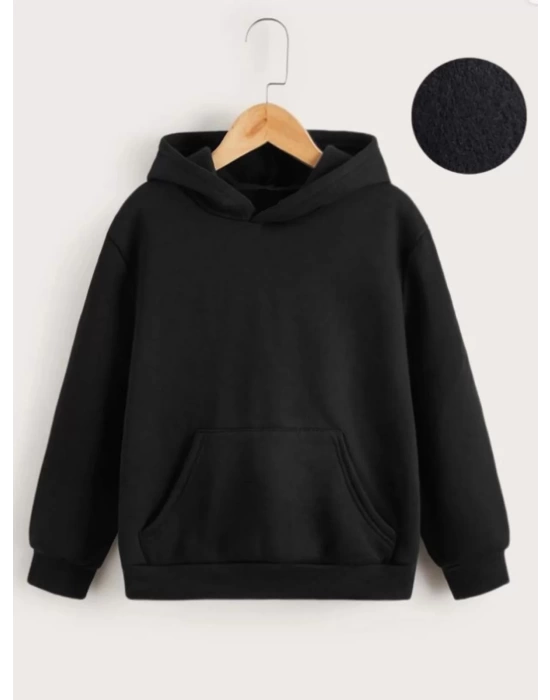 Çocuk Unisex Kapüşonlu Düz Sweatshirt - Siyah