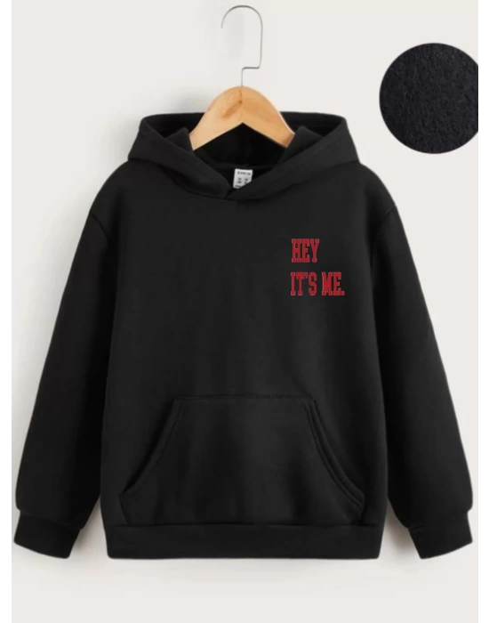 Çocuk Unisex Kapüşonlu Hey Its Me Baskılı Sweatshirt - Siyah