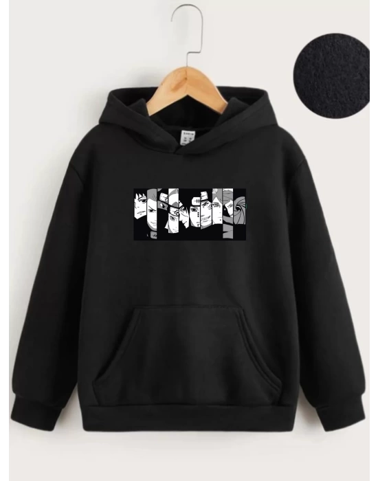 Çocuk Unisex Kapüşonlu Koyu Anime Baskılı Sweatshirt - Siyah