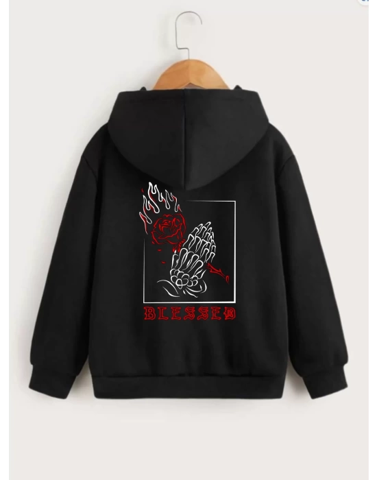 Çocuk Unisex Kapüşonlu Ön ve Arka Blessed Baskılı Sweatshirt - Siyah