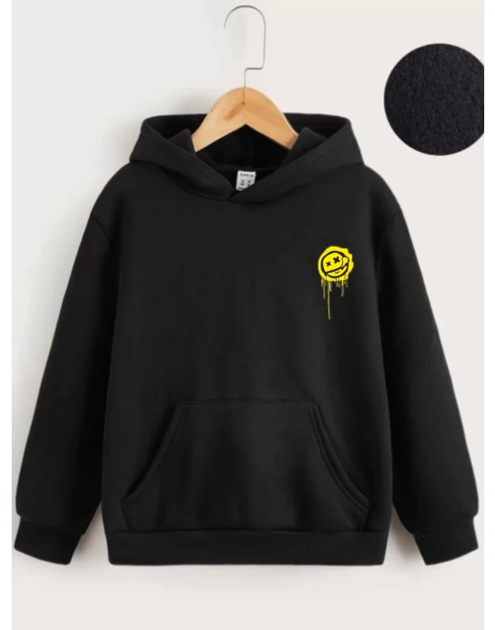 Çocuk Unisex Kapüşonlu Ön ve Arka Emoji Baskılı Sweatshirt - Siyah