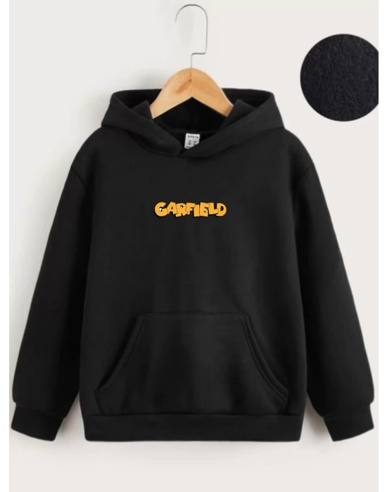 Çocuk Unisex Kapüşonlu Ön ve Arka Garfield Baskılı Sweatshirt - Siyah