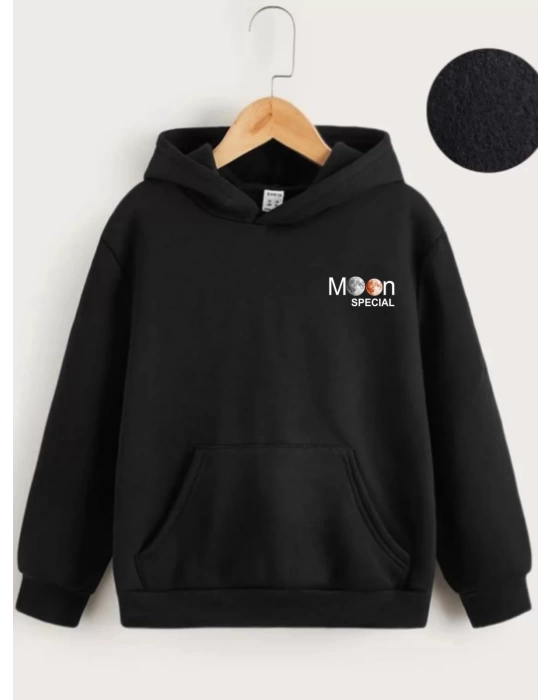 Çocuk Unisex Kapüşonlu Ön ve Arka Moon Special Baskılı Sweatshirt - Siyah