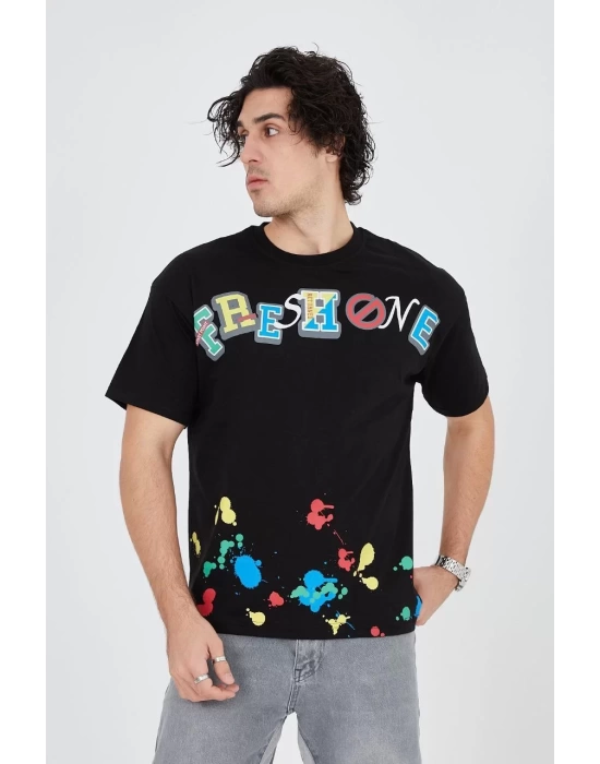 Erkek Baskılı Penye T-Shirt - Siyah