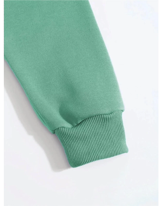 Erkek Düz Kapüşonlu Sweat - Mint Yeşili