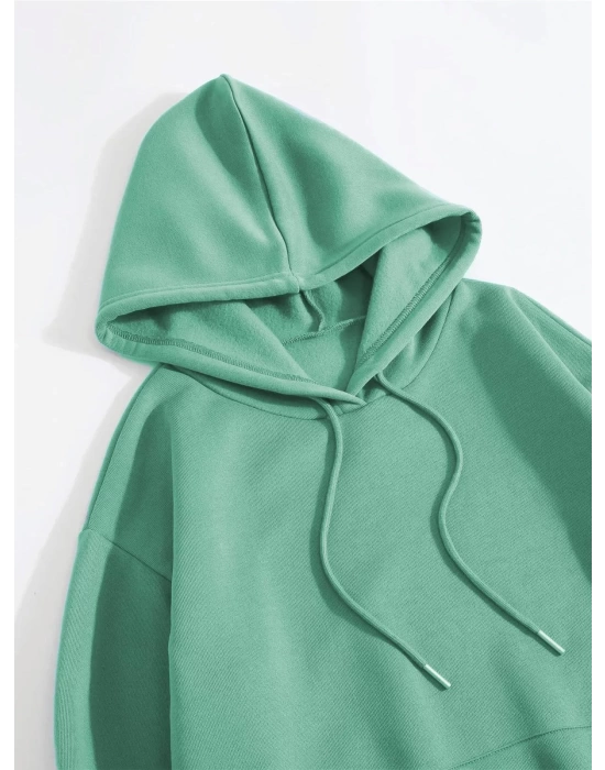 Erkek Düz Kapüşonlu Sweat - Mint Yeşili