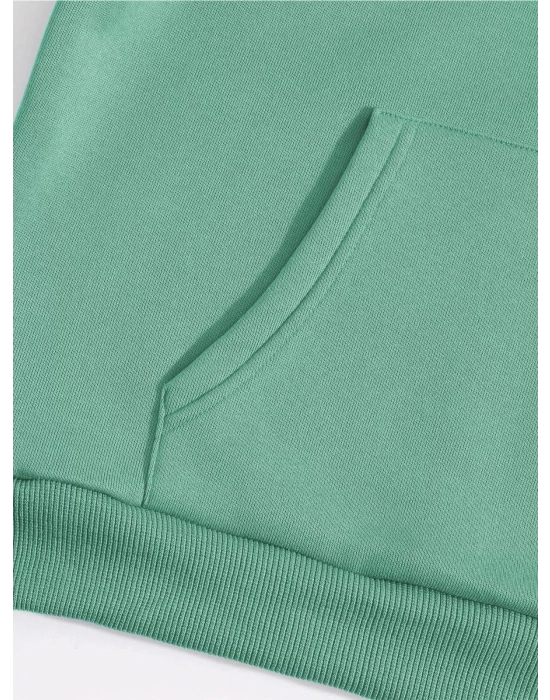 Erkek Düz Kapüşonlu Sweat - Mint Yeşili