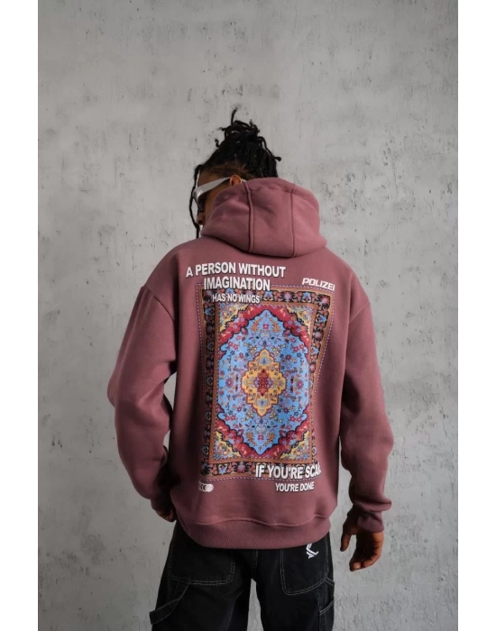 Erkek Kilim Desen Kapüşonlu Sweat - Gül Kurusu