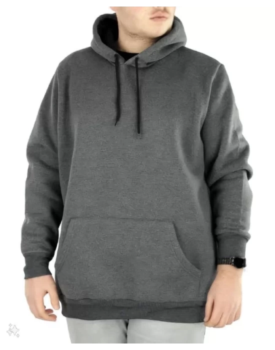 Erkek Uzun Kol Kapşonlu Basic Sweatshirt hoodie - Füme