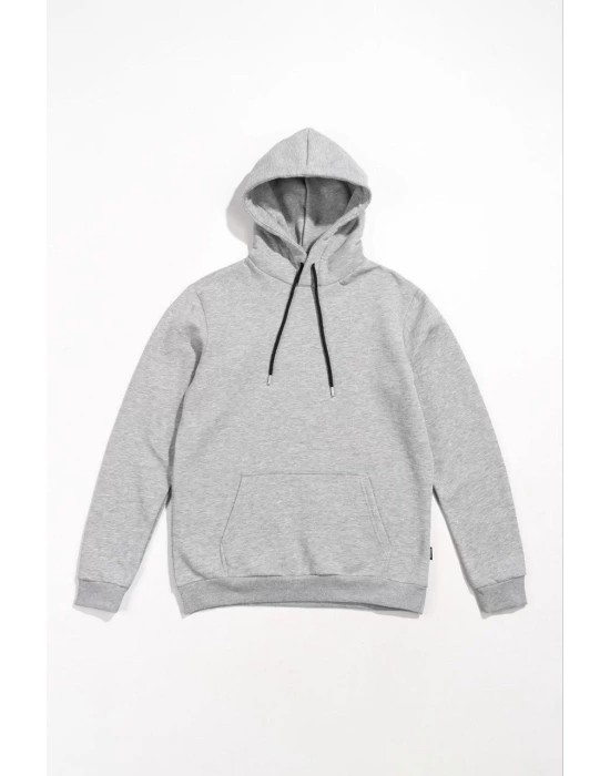 Kadın Uzun Kol Kapşonlu Basic Sweatshirt hoodie - Gri