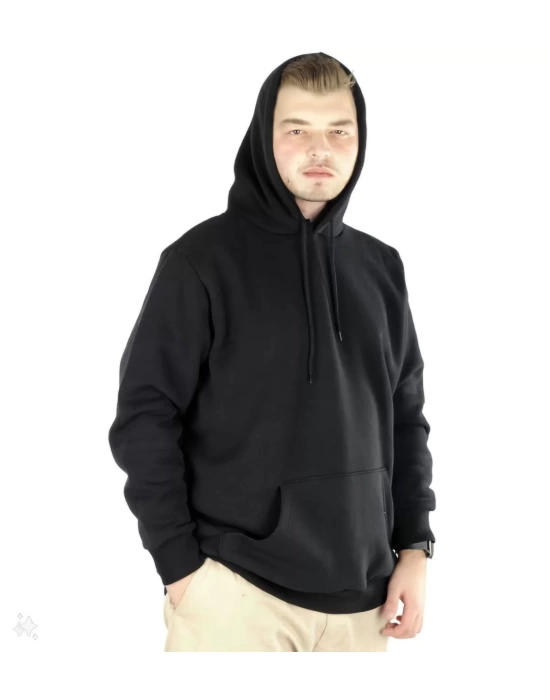 Erkek Uzun Kol Kapşonlu Basic Sweatshirt hoodie - Siyah