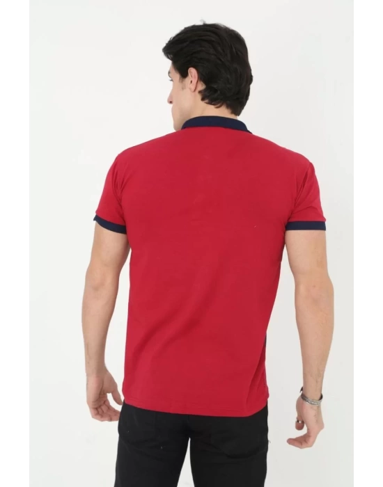 Erkek Yakalı Slim Fit Baskılı T-Shirt - Kırmızı