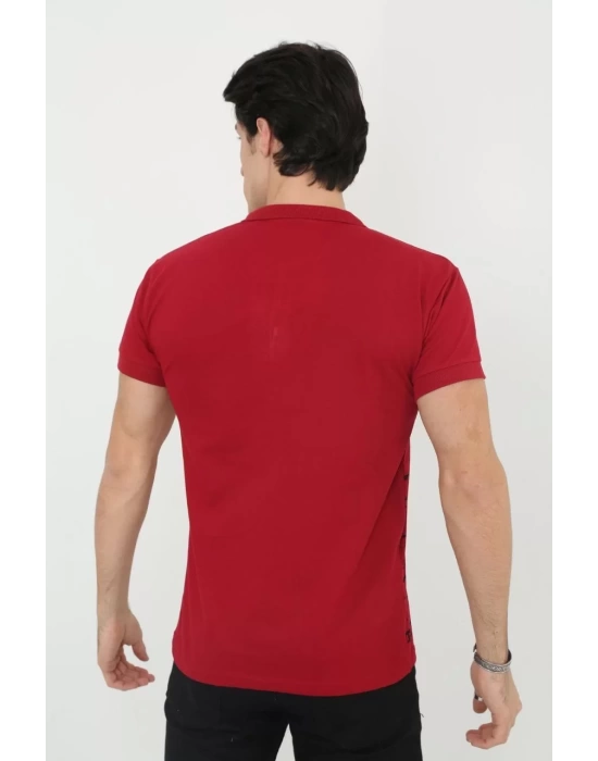 Erkek Yakalı Slim Fit Pike Çizgili T-Shirt - Kırmızı