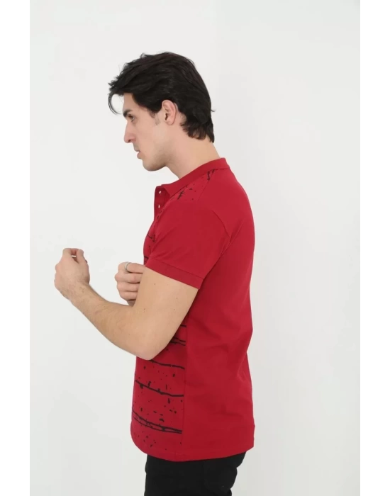 Erkek Yakalı Slim Fit Pike Çizgili T-Shirt - Kırmızı