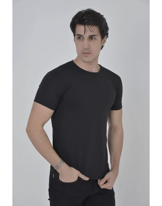 Erkek Yandan Fermuarli Slim fit T-shirt - Siyah