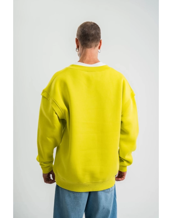 Geniş V yaka Kol Ribana Detaylı SweatShirt - Sarı