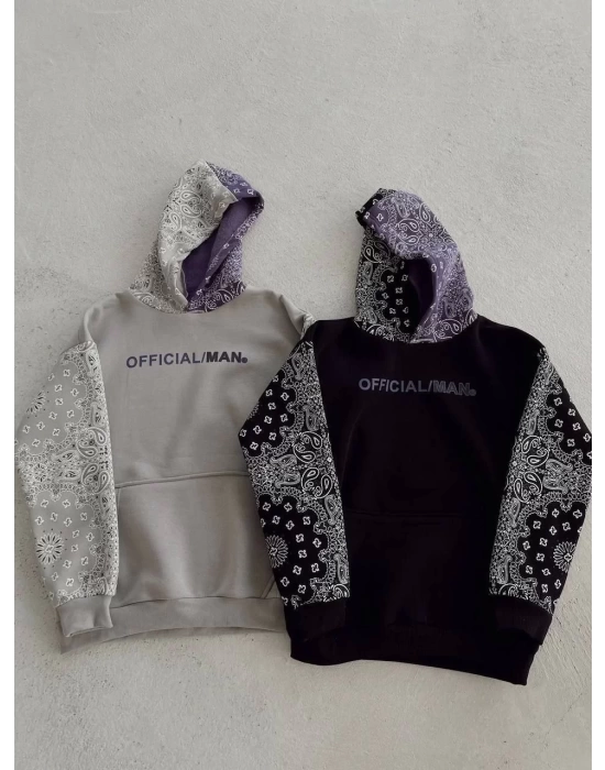 Kadın Baskılı Kapüşonlu Sweatshirt - Gri