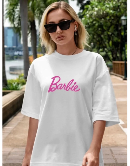 Kadın Baskılı Oversize T-shirt - Beyaz