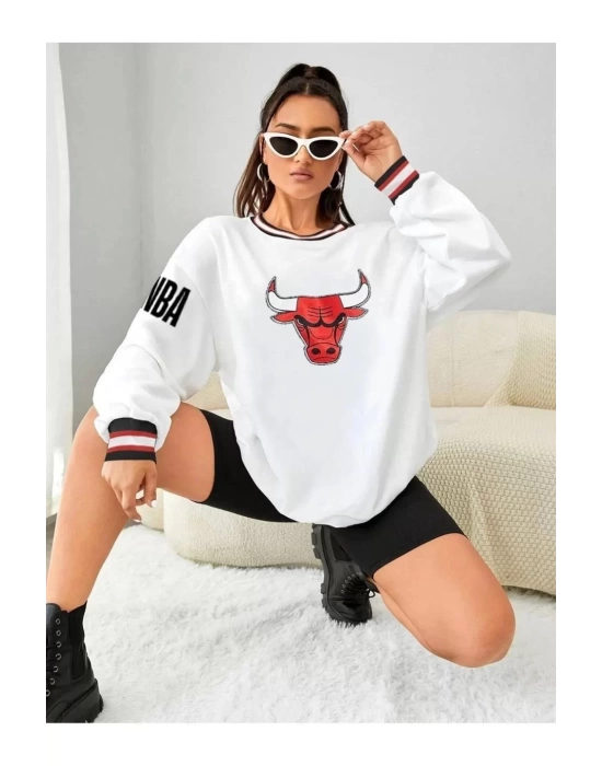 Kadın Nakışlı Oversize Sweatshirt - Beyaz