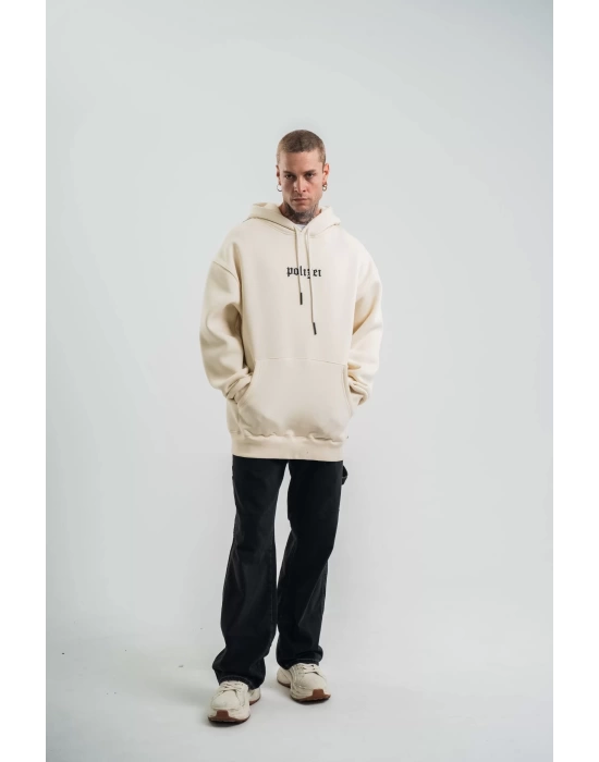 Kapşonlu Double Oversize Dijital Patchli SweatShirt - Krem