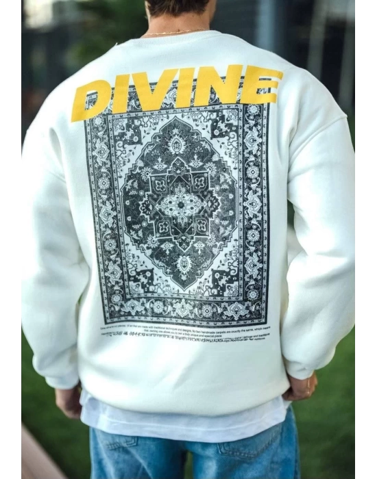 Kışlık Bisiklet Yaka Baskılı SweatShirt - Beyaz