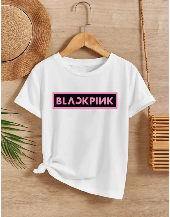 Kız Çocuk Bisiklet Yaka Baskılı T-Shirt - Beyaz